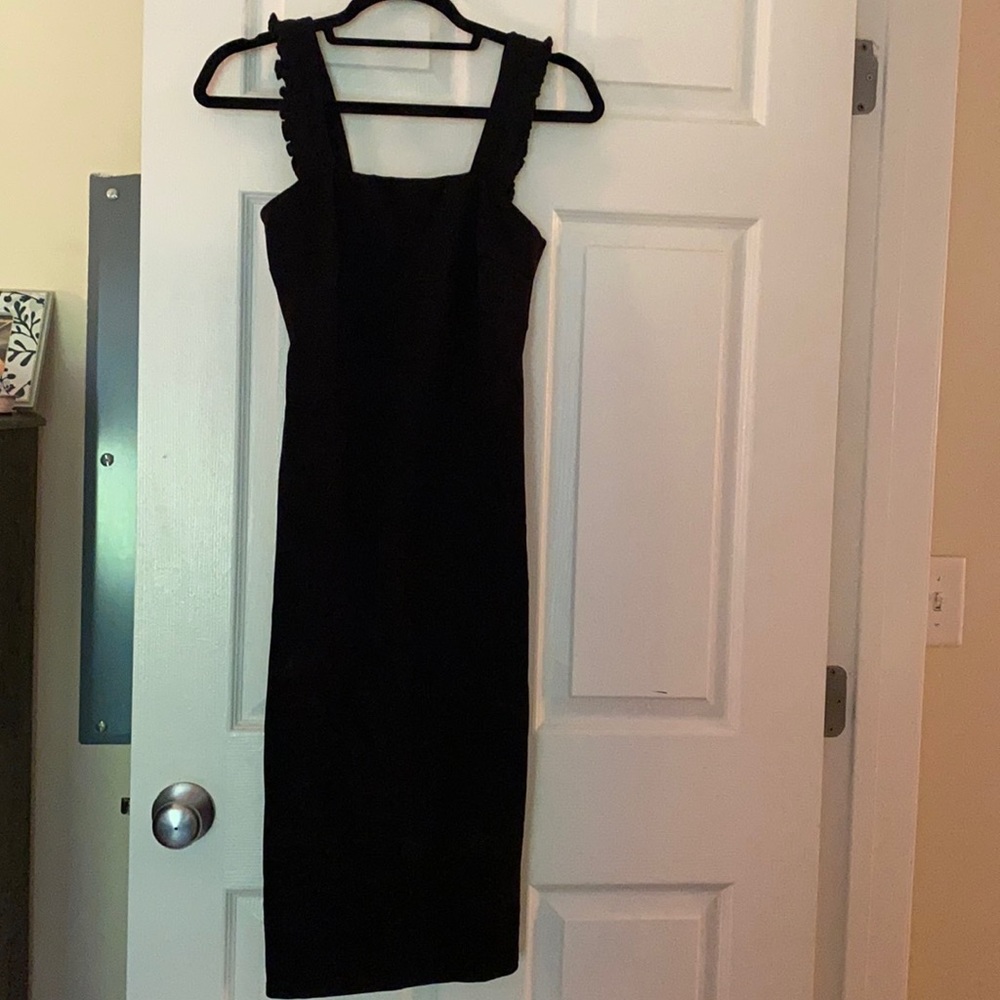 Lulus Black Persuasion Ruffled Bodycon Midi Dress